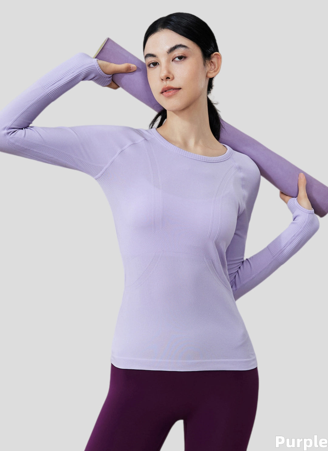 LuneFlow TCX42002 – Hauts de yoga sans couture en gros pour femmes – T-shirts de sport à manches longues respirants effet seconde peau pour le fitness et la course à pied