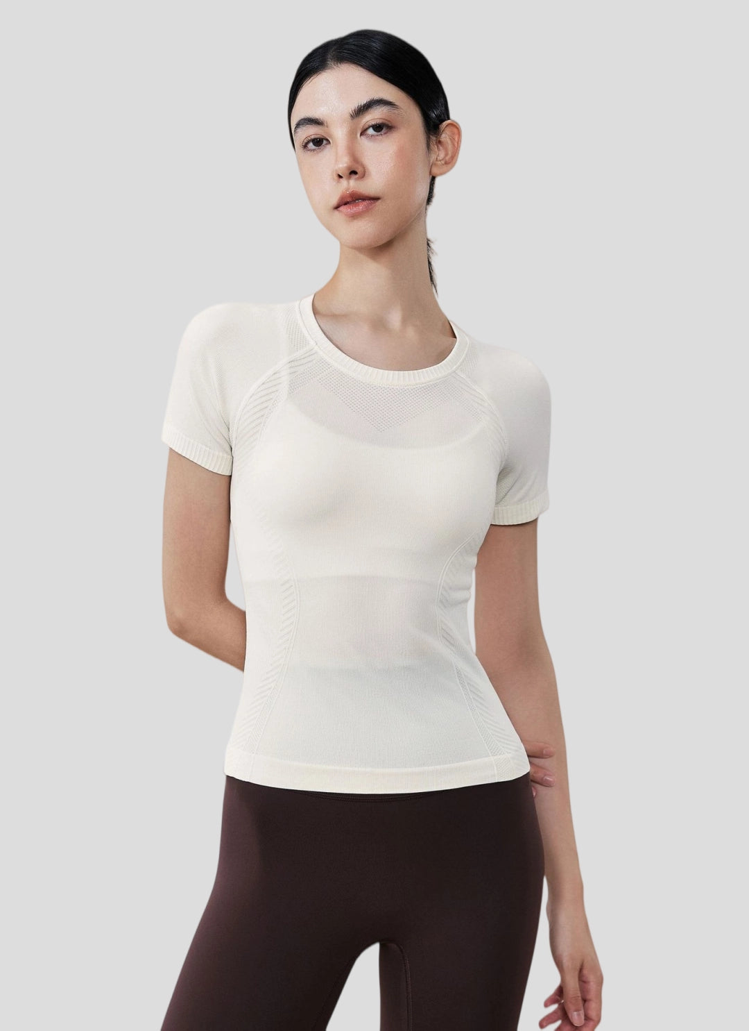 LuneFlow TCX42002 – Hauts de yoga sans couture en gros pour femmes – T-shirts de sport à manches longues respirants effet seconde peau pour le fitness et la course à pied