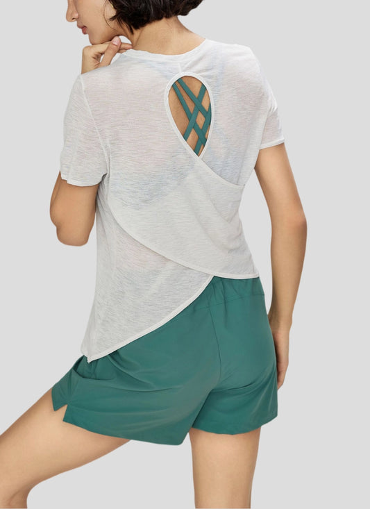 Slub Yarn Cutout Back Yoga Tee TTX41025