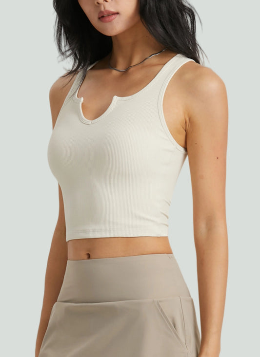FPS Ribbed V-Neck Sports Tank with Built-In Cups TWX1508