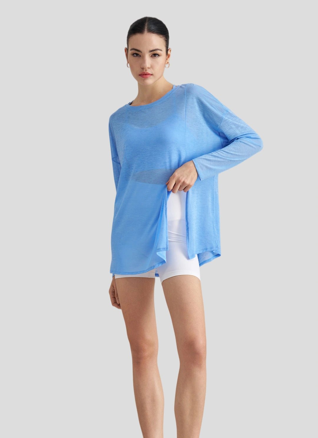 LuneFlow TCX42002 – Hauts de yoga sans couture en gros pour femmes – T-shirts de sport à manches longues respirants effet seconde peau pour le fitness et la course à pied