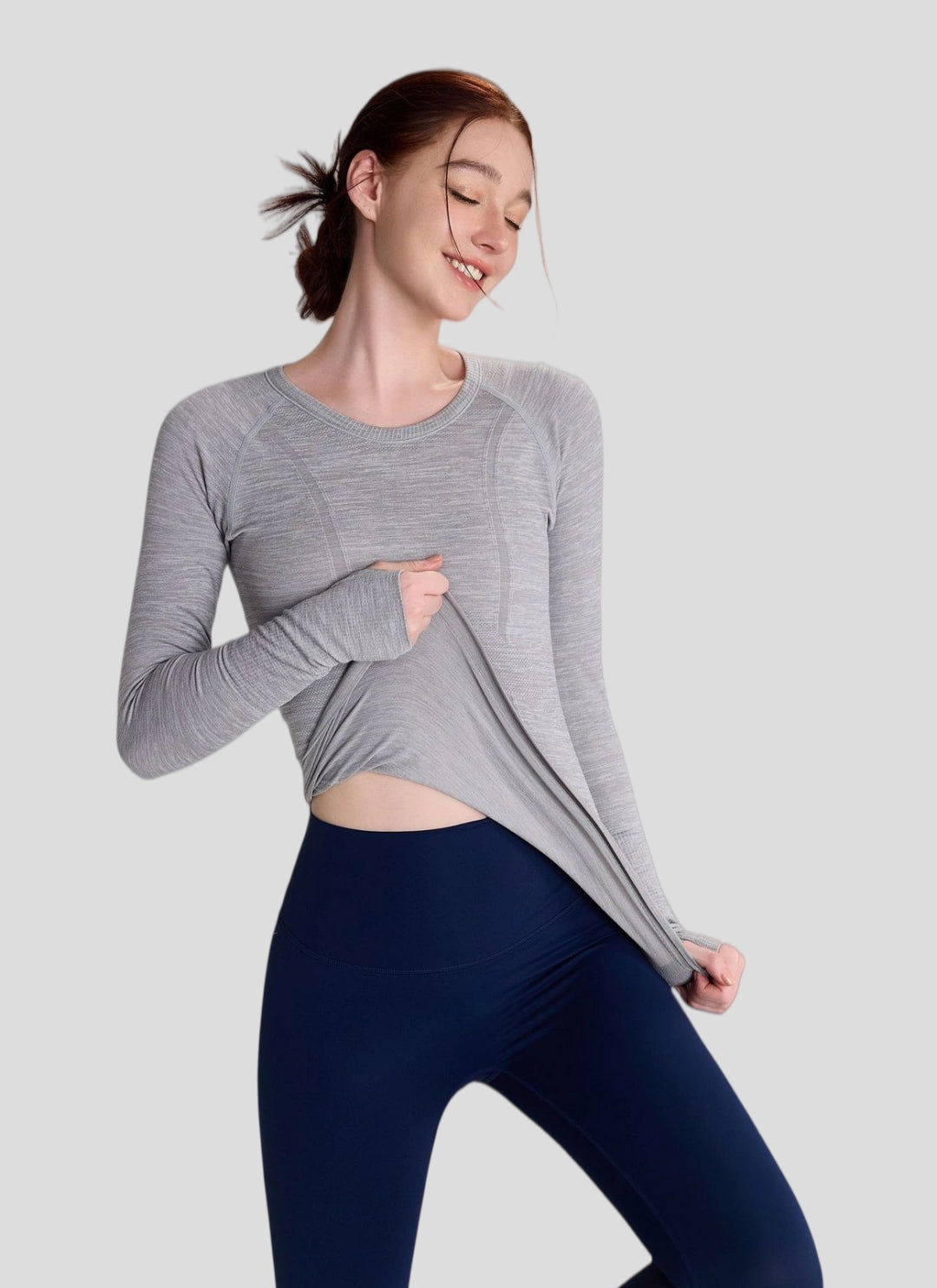 LuneFlow TCX42002 – Hauts de yoga sans couture en gros pour femmes – T-shirts de sport à manches longues respirants effet seconde peau pour le fitness et la course à pied