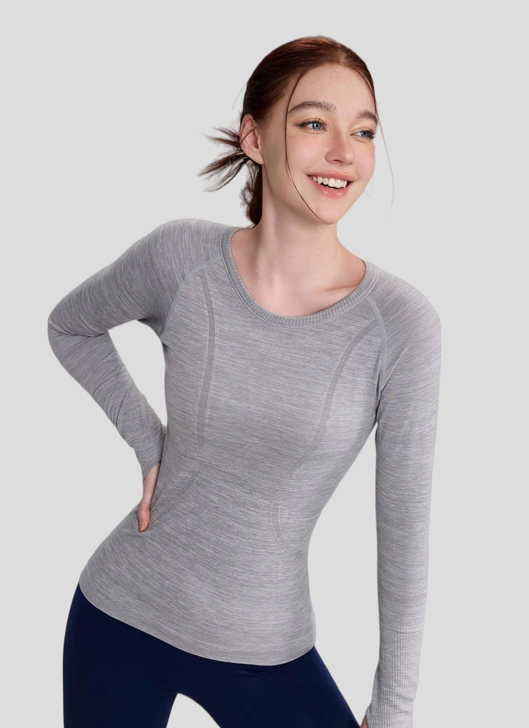 LuneFlow TCX42002 – Hauts de yoga sans couture en gros pour femmes – T-shirts de sport à manches longues respirants effet seconde peau pour le fitness et la course à pied
