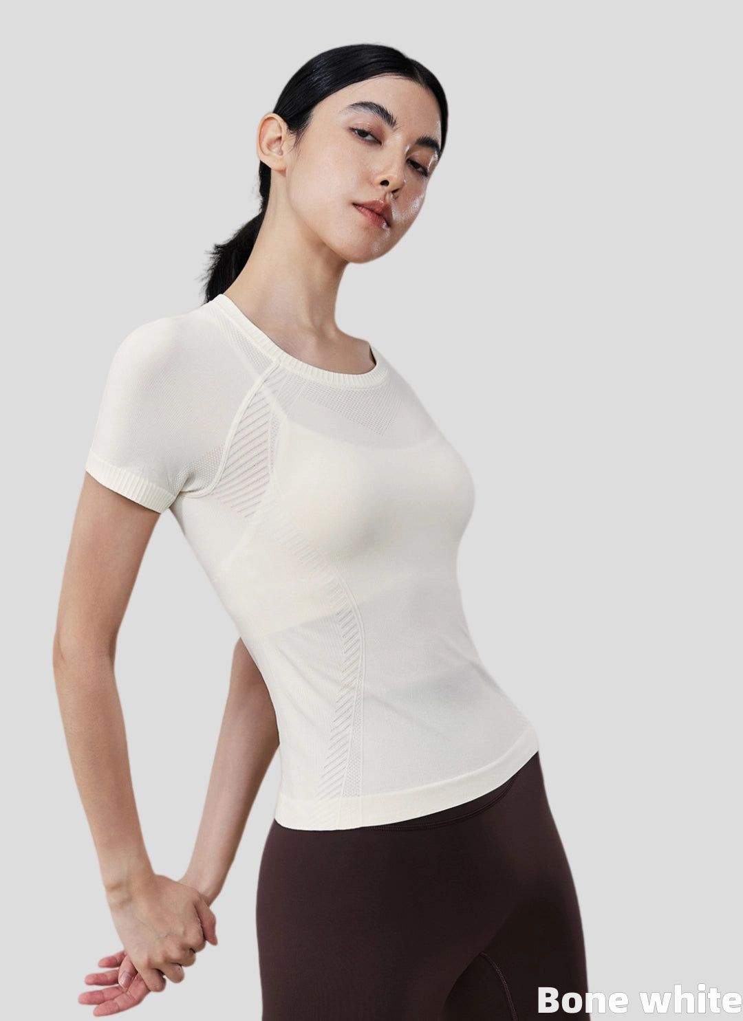 LuneFlow TCX42002 – Hauts de yoga sans couture en gros pour femmes – T-shirts de sport à manches longues respirants effet seconde peau pour le fitness et la course à pied