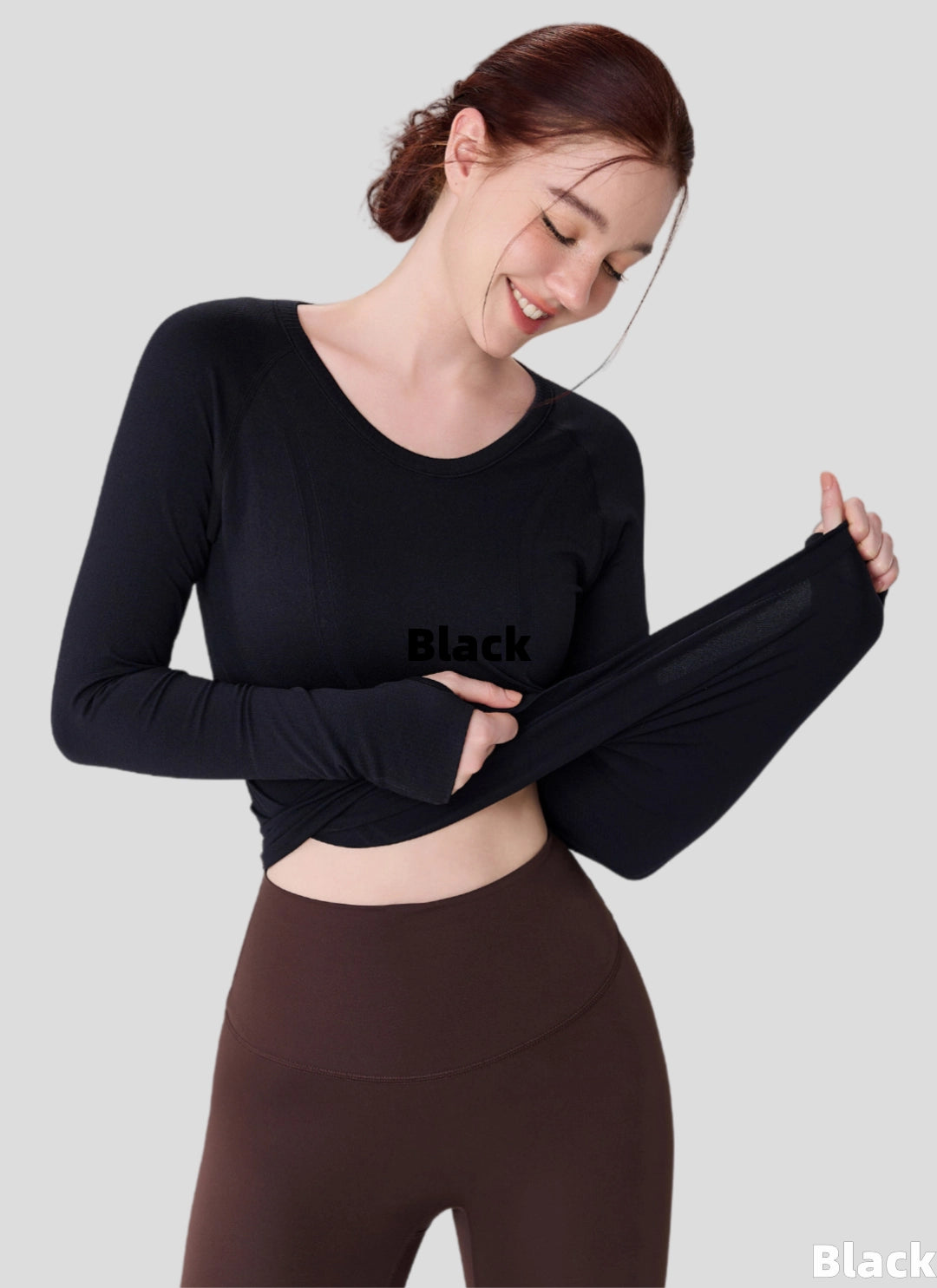 LuneFlow TCX42002 – Hauts de yoga sans couture en gros pour femmes – T-shirts de sport à manches longues respirants effet seconde peau pour le fitness et la course à pied