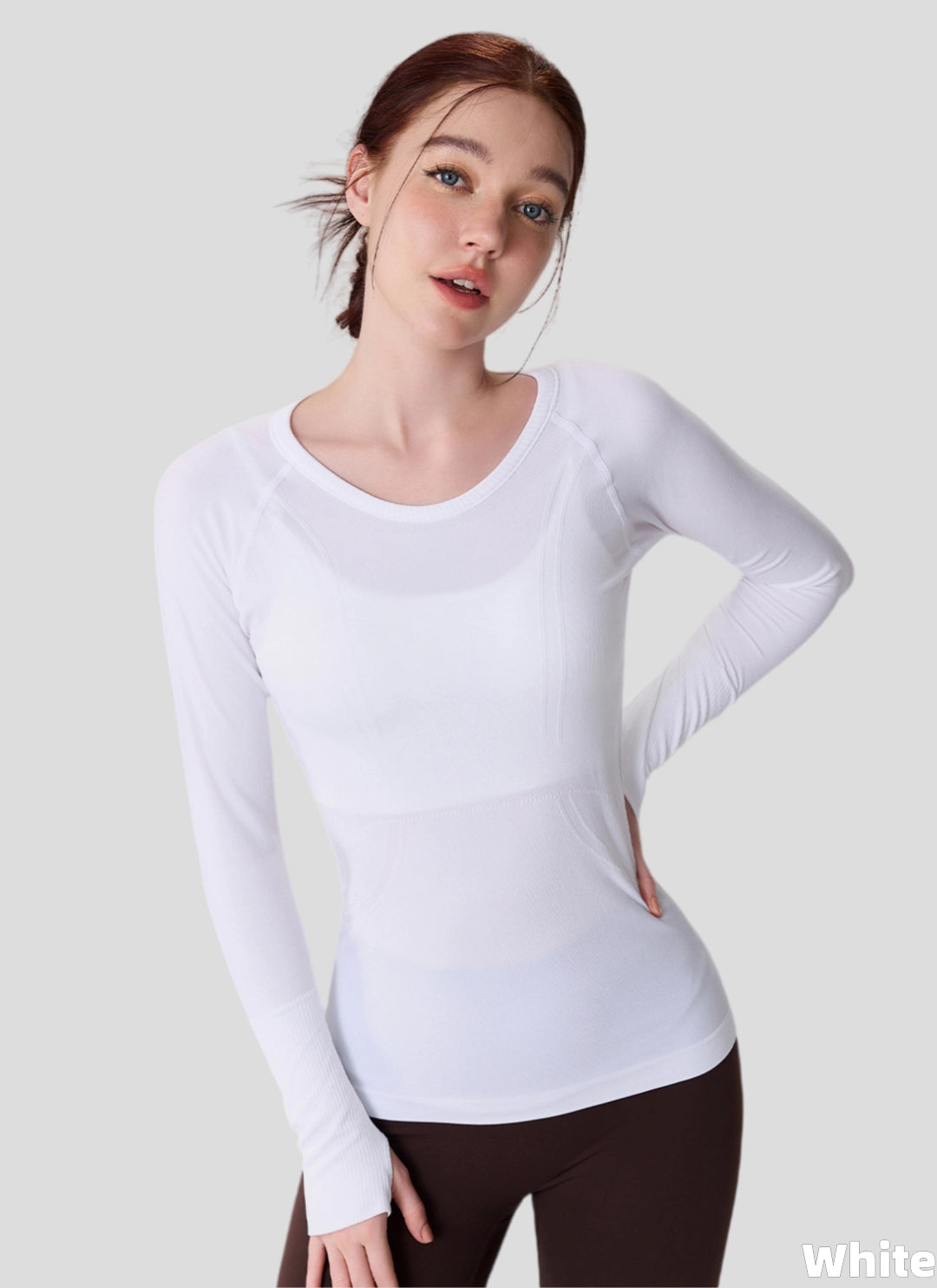 LuneFlow TCX42002 – Hauts de yoga sans couture en gros pour femmes – T-shirts de sport à manches longues respirants effet seconde peau pour le fitness et la course à pied